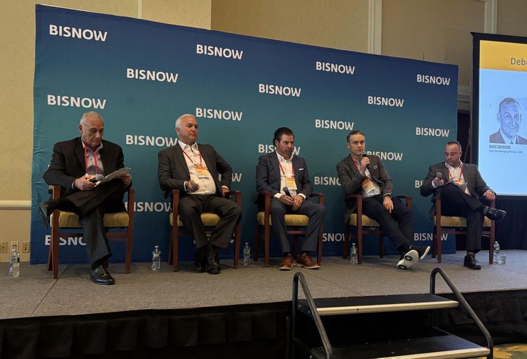 AEW's Marc Davidson, Colliers International's Frank Petz, KeyBank Real Estate Capital's Matthew Purtell, Invesco's Yorick Starr and USI Insurance Services' Chris Abboud.