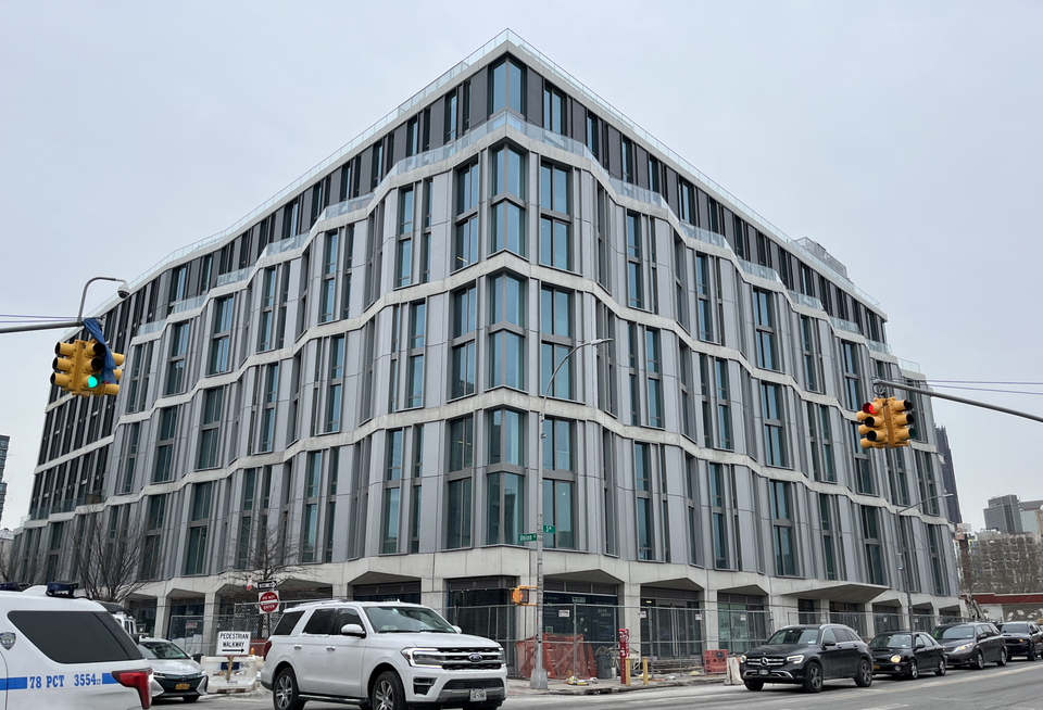 The exterior of Union Channel, one of the Gowanus multifamily buildings that received a 421-a extension, just weeks before its scheduled February 2025 opening.