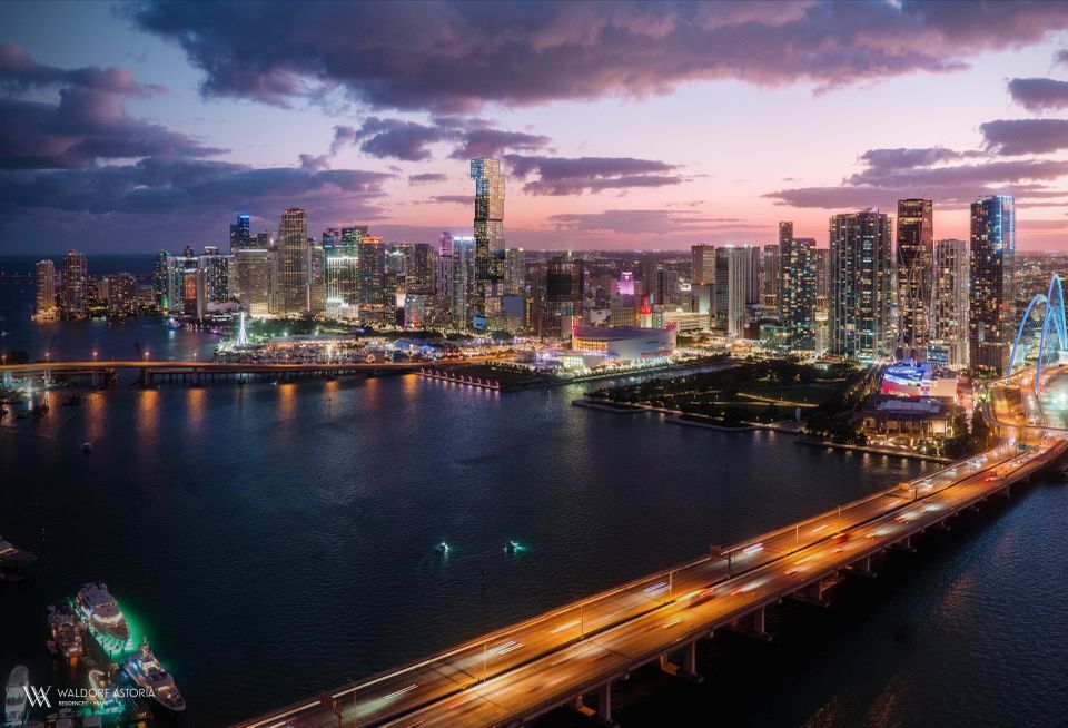 Evening Rendering of The Waldorf Astoria Hotel & Residences Miami