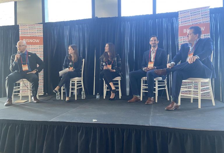HFA's Aksel Solberg, New England Development's Sarah Lemke, Simon Property Group's Laura Schwartz, Shake Shack's Andrew Marsallo and Bialow Real Estate's Corey Bialow.
