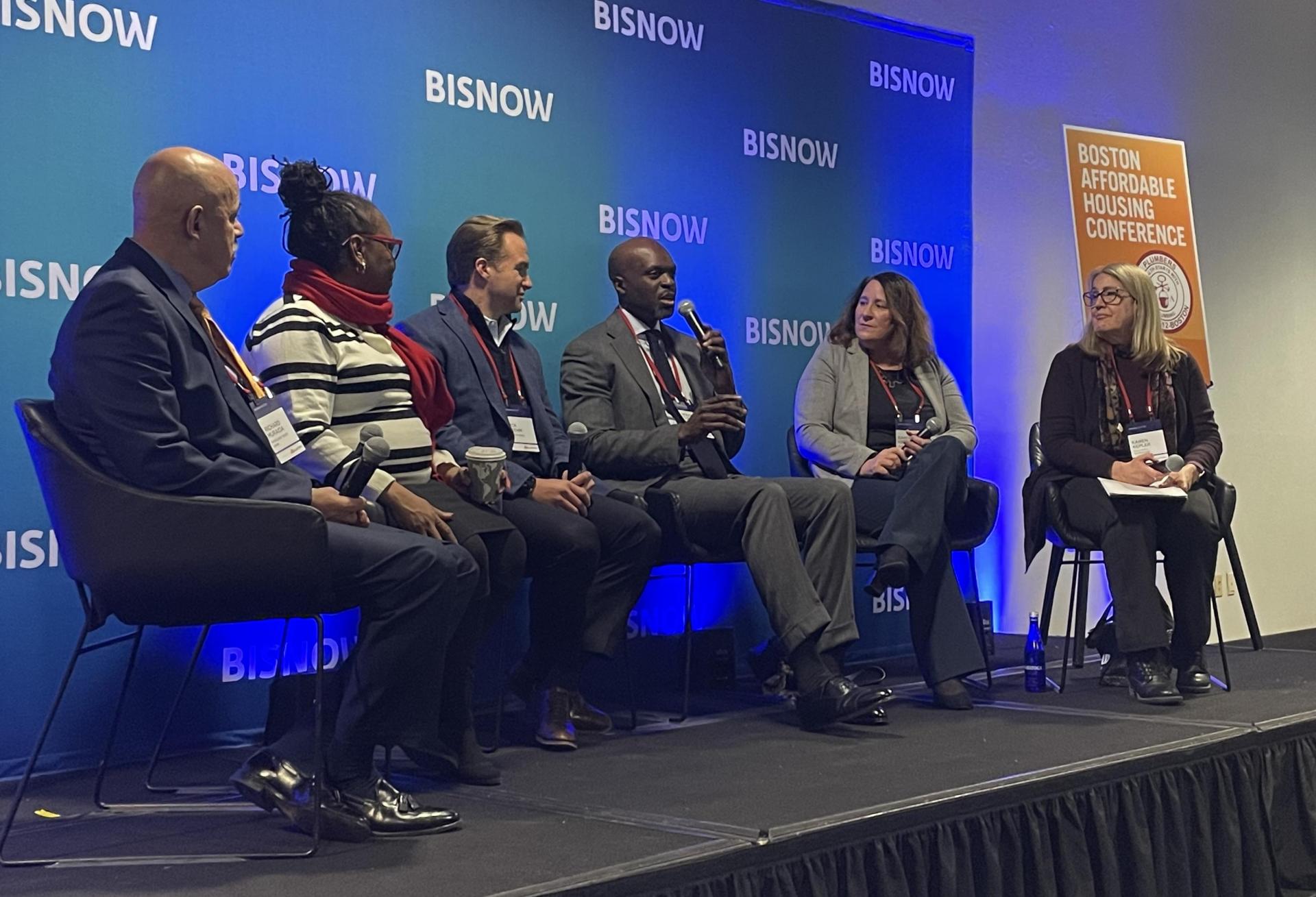 Rockland Trust Bank's Richard Muraida, MassHousing's Chrystal Kornegay, Related Beal's Nick Boehm, Massachusetts Housing Investment Corp's Moddie Turay, BlueHub Capital's Karen Kelleher and Sullivan & Worcester's Karen Kepler.