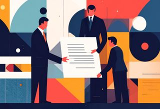Abstract Art of Businessmen fighting over paperwork