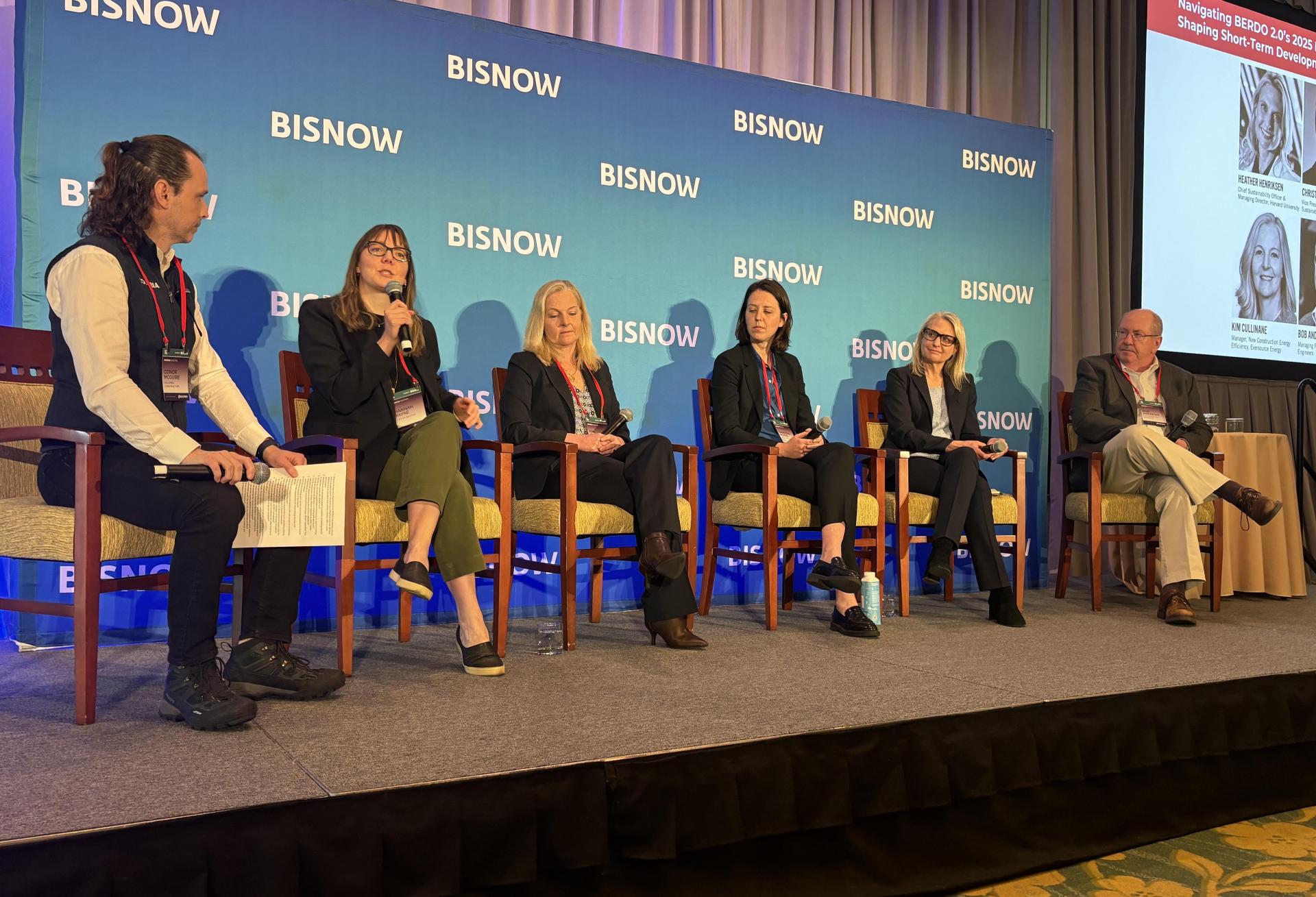 Columbia Construction's Conor McGuire, City of Boston's Hannah Payne, Eversource Energy's Kim Cullinane, WinnCos' Christinia McPike, Harvard University's Heather Henriksen and AHA Consulting Engineers' Bob Andrews.