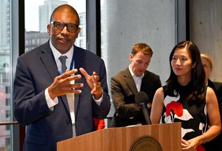 Boston Chief of Planning Arthur Jemison speaking at a press conference on Aug. 11, 2022. 