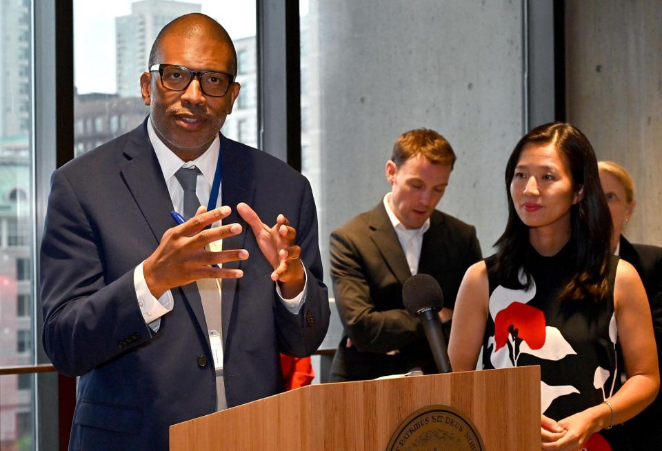 Boston Chief of Planning Arthur Jemison speaking at a press conference on Aug. 11, 2022.