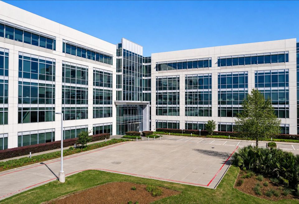 The exterior of a five-story office building