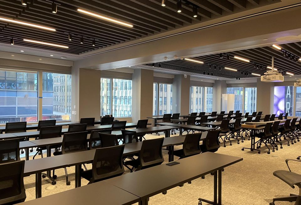 One of the conferencing spaces available to tenants at 5 Times Square.