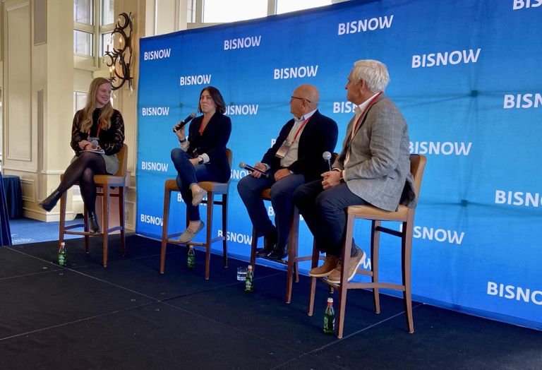 ShawContract Group's Savannah Weeks, WHOOP's Melisa Millman, LYF Architects' Mark Yanowitz and MP Boston's Joseph Larkin at Bisnow's Boston Office: Navigating the Changing Landscape event.