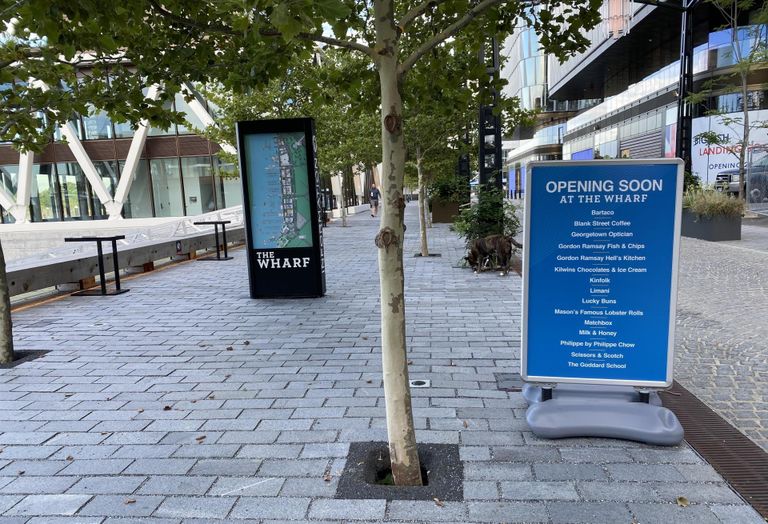 Signane on a pedestrian-only section of Wharf Street teases new food and beverage options debuting by early 2023.
