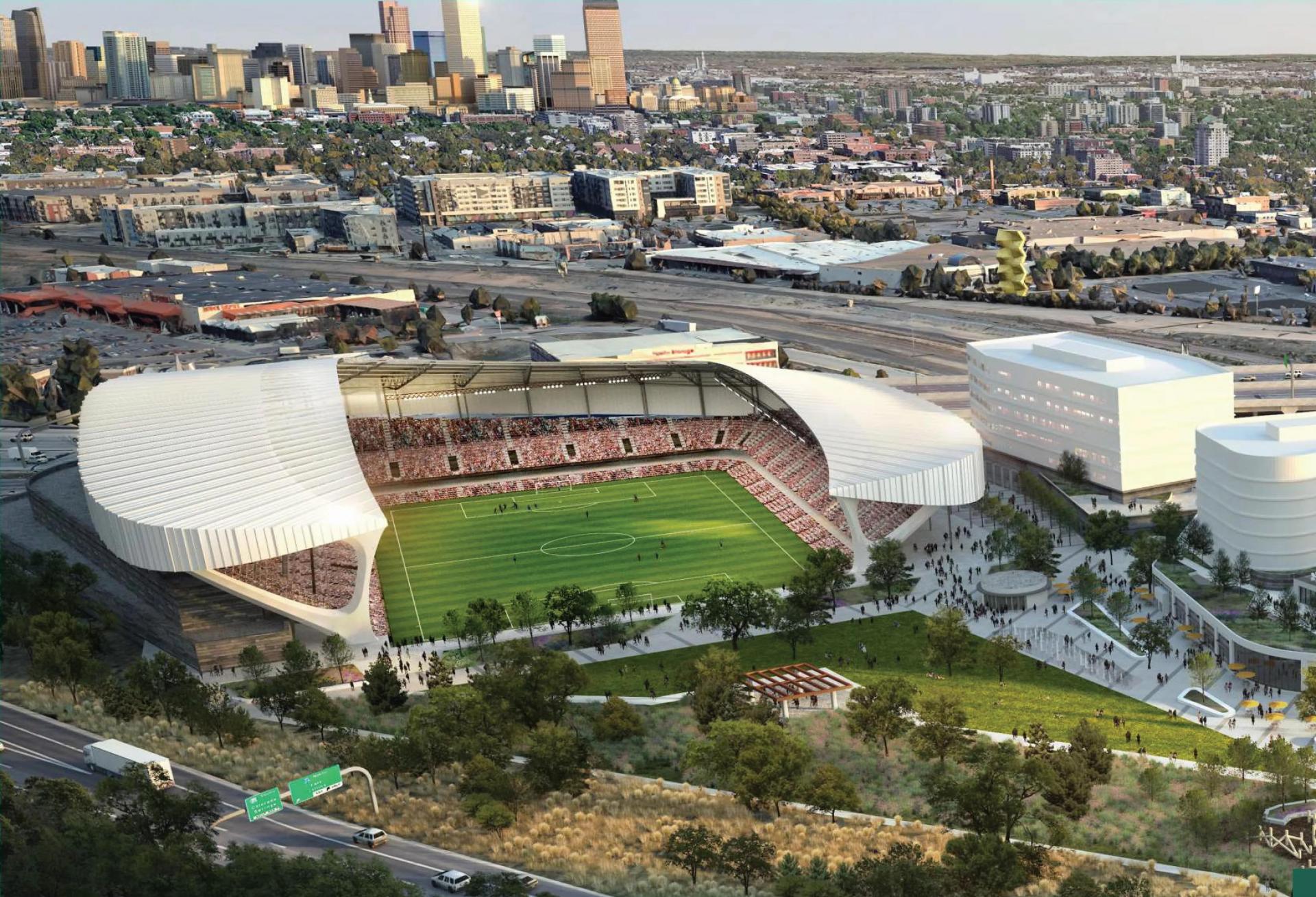 A rendering of the proposed Denver NWSL team stadium