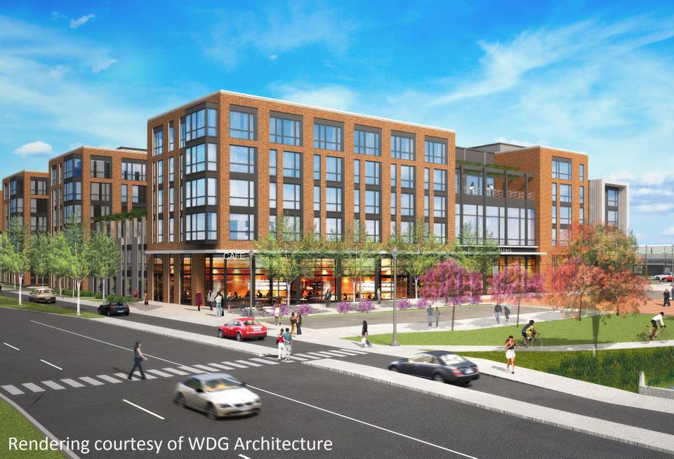 A rendering of Gilbane Development Co.'s 440-unit residential project near the College Park-UMD Metro station.