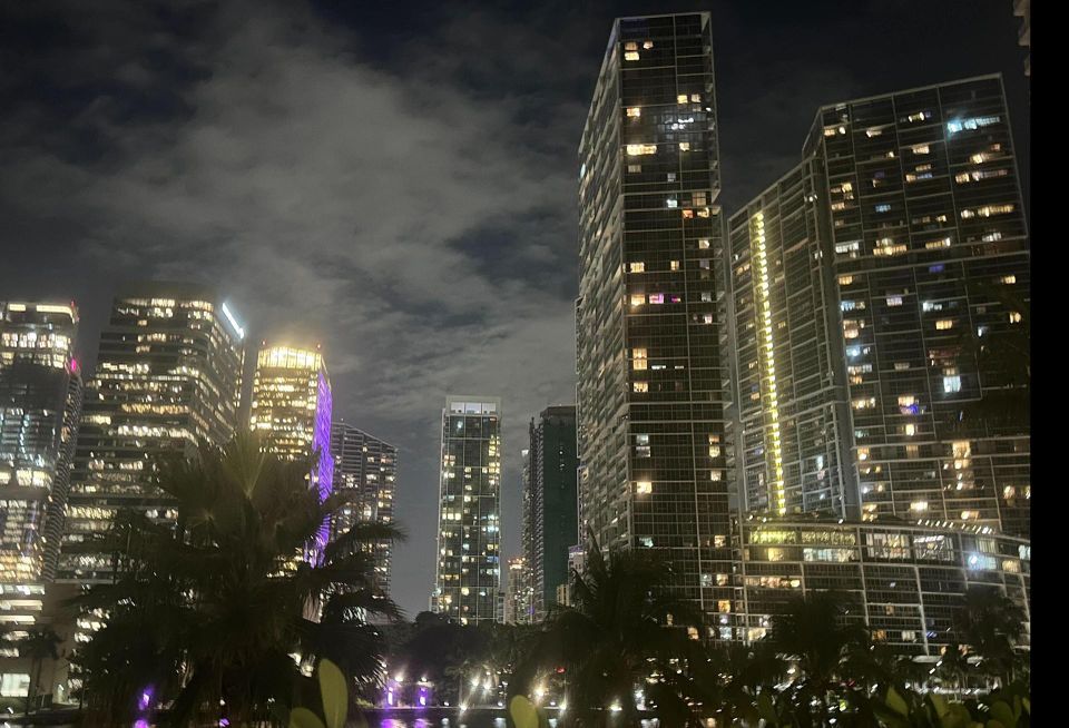 Brickell key buildings at night in Miami