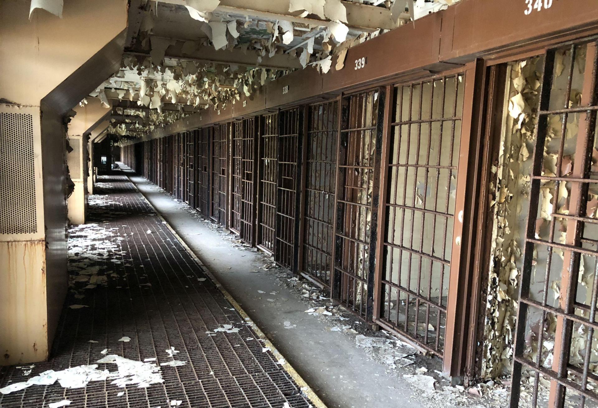 The peeling interior of the Joliet Prison during Klein & Hoffman's initial walkthrough. Joliet Prison Klein Hoffman interior peeling