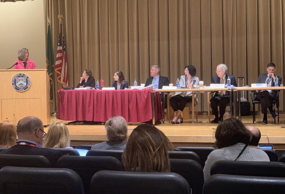Javelin 19 President Jill Homan speaks to a panel of IRS and Department of Treasury officials at an opportunity zone hearing July 9, 2019.