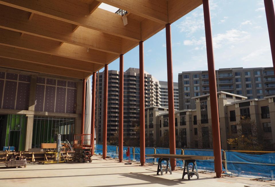 A second-floor pavilion in one of Amazon's HQ2 office buildings will feature a cross-laminated timber roof.