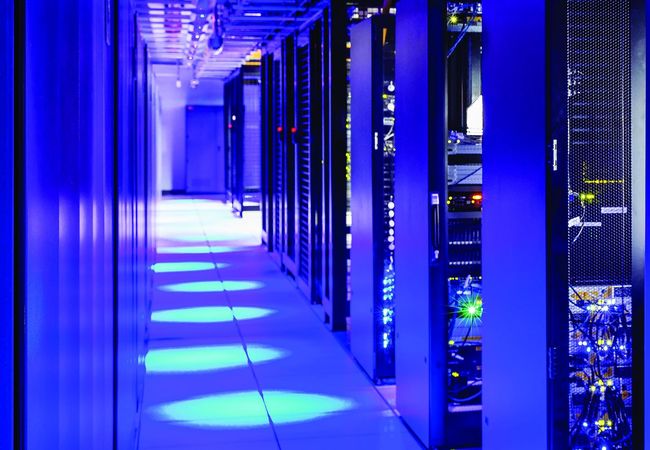 Data Centers Blue Hallway Spotlights