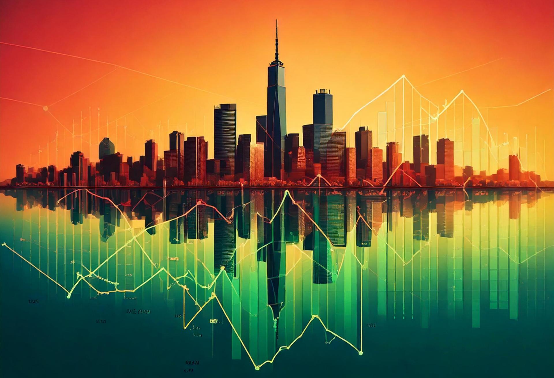 Cityscape mixed with line chart