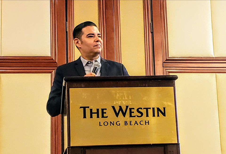 Long Beach Mayor Robert Garcia speaks at Bisnow's Long Beach Boom! event July 23 at the Westin Long Beach
