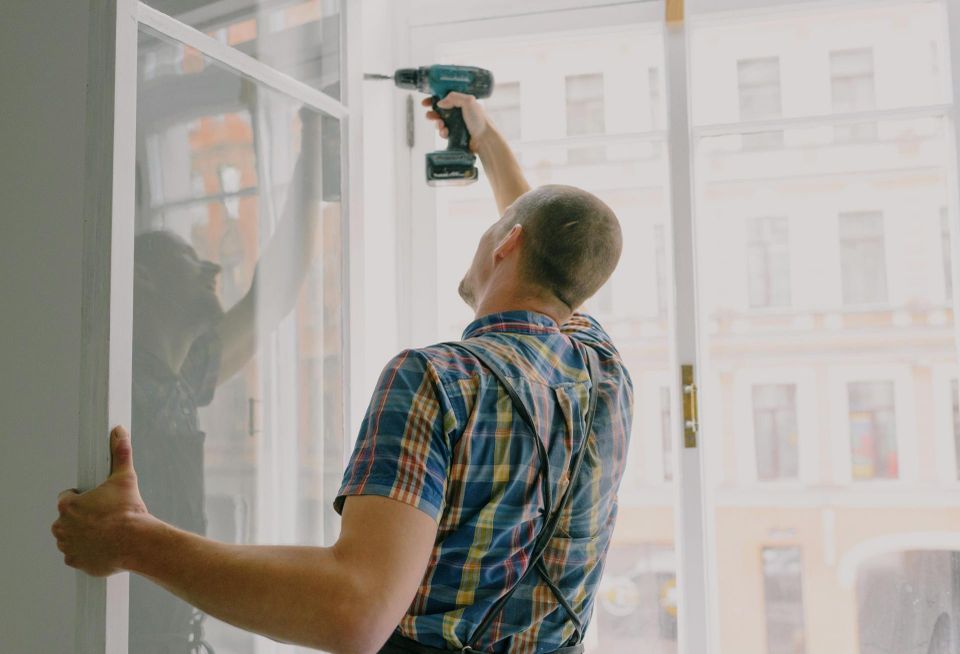 maintenance worker property management stock photo