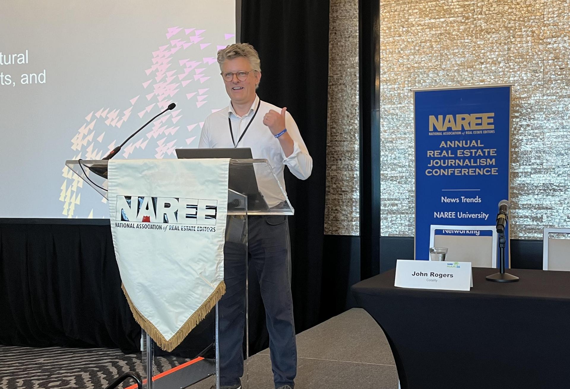John Rogers, chief data and analytics Officer at Cotality speaking at the 2026 National Association of Real Estate Editors conference.