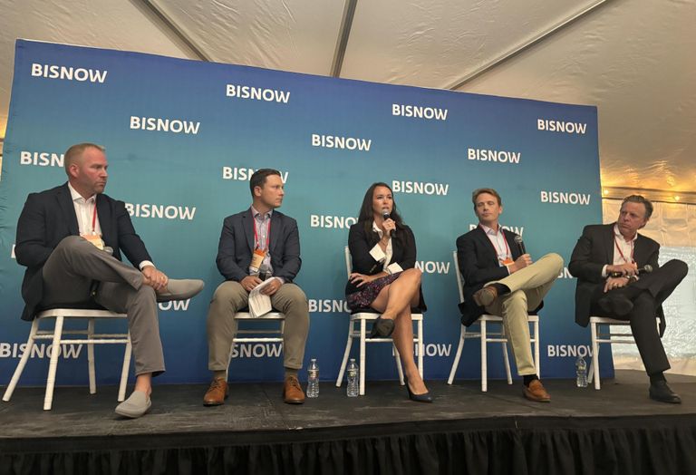 CBRE's Chris Skeffington, Arco National Construction's Jason Grant, AEW's Colleen Wheeler, Berkeley Partners' Andrew Holmberg and The Davis Cos.' Quentin Reynolds.