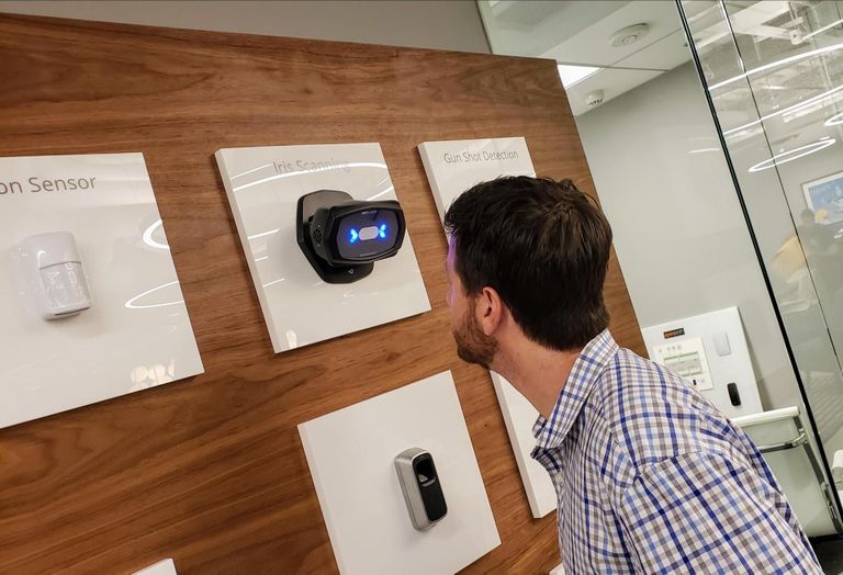Openpath President and co-founder James Segil demonstrates an iris scanning technology his company is developing.