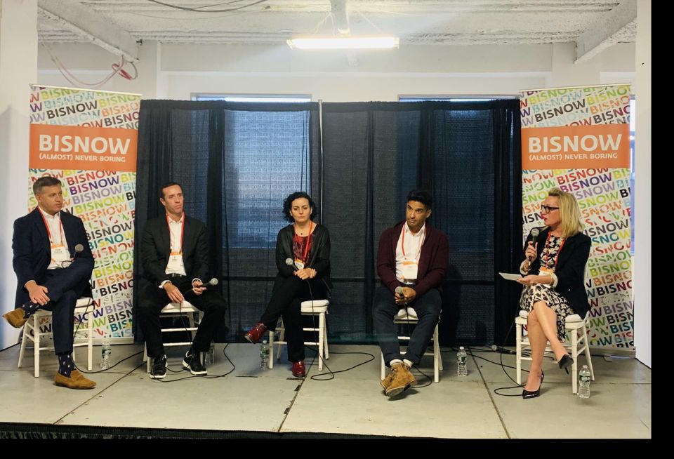 Oxford Properties Adam Frazier, RFR Realty's AJ Camhi, Roger Stirk Harbours + Partners's Georgina Robledo, Sprinklr's Tony Vargas and Avison Young's Kirsten Beck