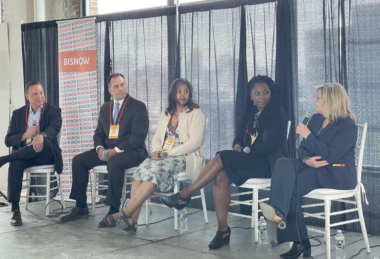 Berdon's Jeffrey Kovacs, BR+A's Jason Lukes, East Egg Project Management's Yasmeen Pattie, BioLabs at NYU Langone's Glennis Mehra and Westchester County Office of Economic Development's Deborah Novick at Bisnow's New York Life Sciences event in May 2022.