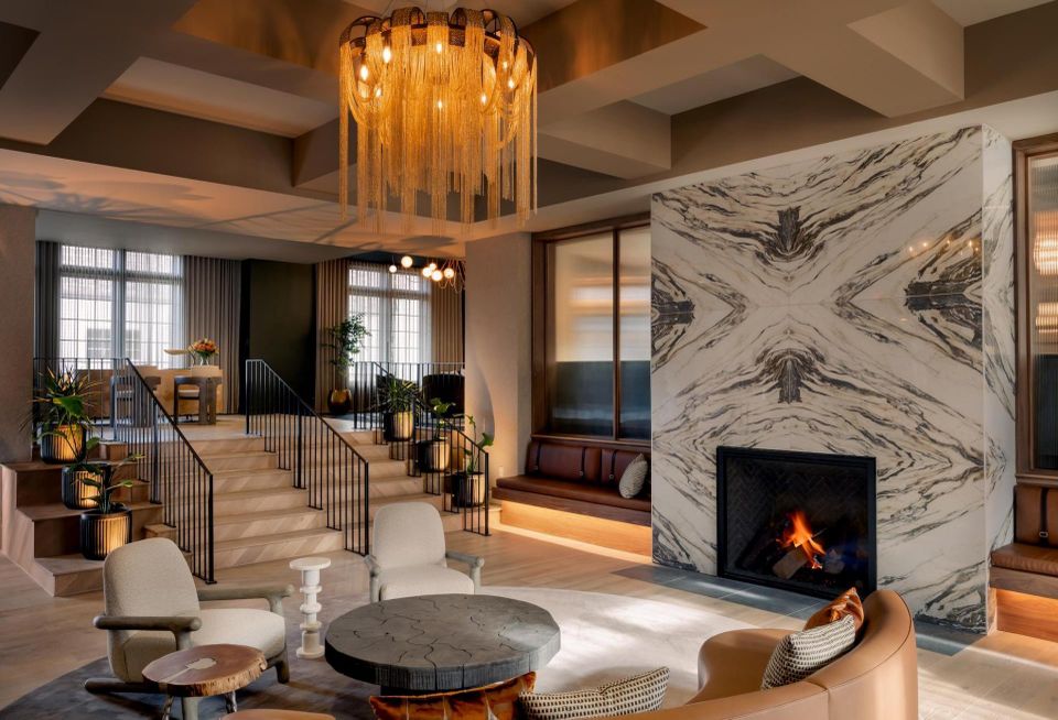 Interior lobby at the Brookmere hotel in Saratoga Springs, New York