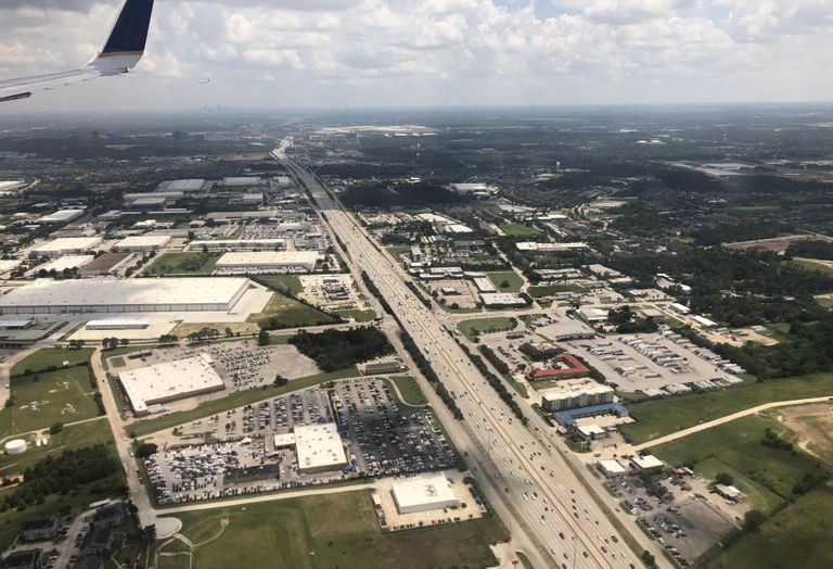 A view of Interstate 45 from a plane landing at George Bush Intercontinental airport in Houston.