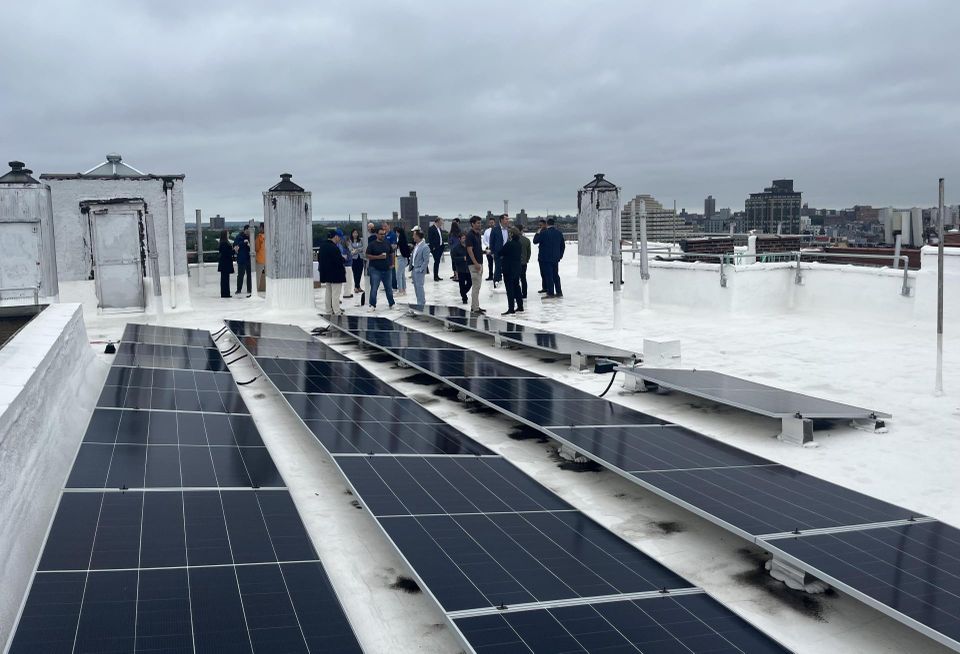 Solar panels installed atop 2627 Grand Concourse in the Bronx, one of the 71 Chestnut Holdings-owned properties where renewable energy developer Fieldston Power unveiled the results of its investment this week.