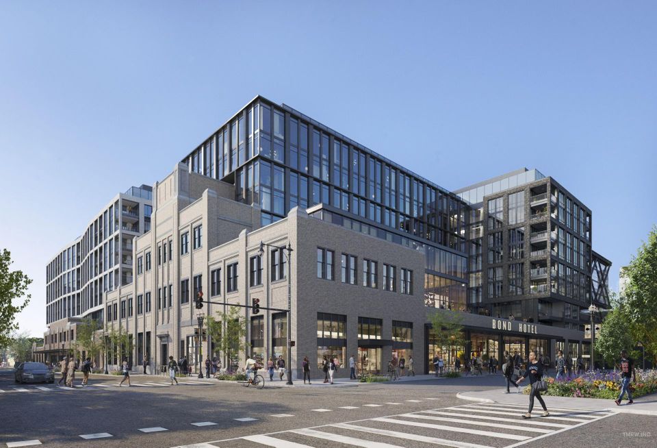 A rendering of the Bond Bread Factory redevelopment from Georgia Avenue and W Street