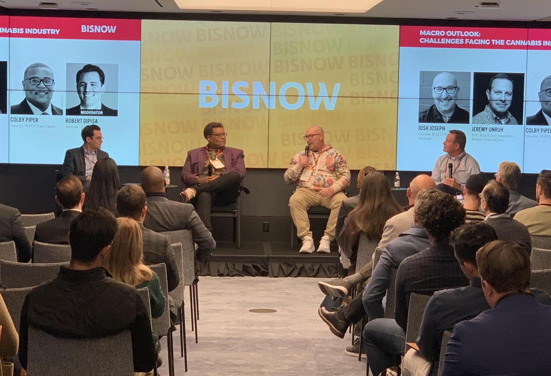 Cole Schotz's Rob DiPisa, Ripco's Colby Piper, Big Plan Holdings's Josh Joseph and PharmaCann's Jeremy Unruh at Bisnow's 2023 Tri-State and Real Estate Conference.