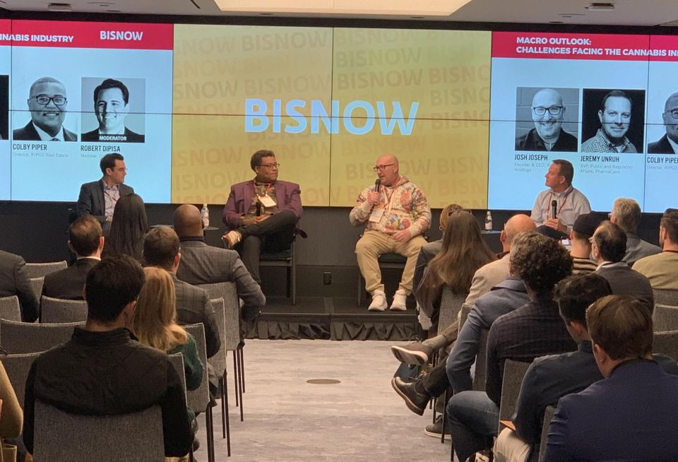 Cole Schotz's Rob DiPisa, Ripco's Colby Piper, Big Plan Holdings's Josh Joseph and PharmaCann's Jeremy Unruh at Bisnow's 2023 Tri-State and Real Estate Conference.