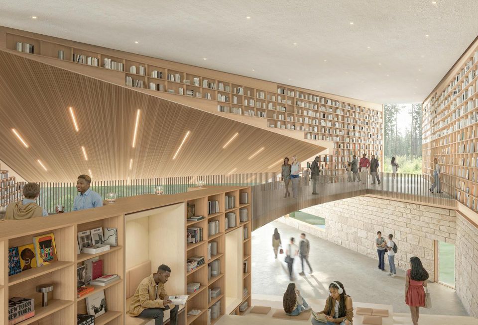 A rendering of the planned library at Rivulet. 
