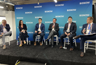 RXR's Joseph Graziose, Sr.,Community Development Corporation of Long Island's Gwen O'Shea, TRITEC Real Estate Company's Jimmy Coughlan, H2M Architects and Engineers's Rich Humann, JLL's Steve Simonelli and Amato Law Group's Al Amato onstage at Bisnow's 2024 Long Island State Of The Market event.