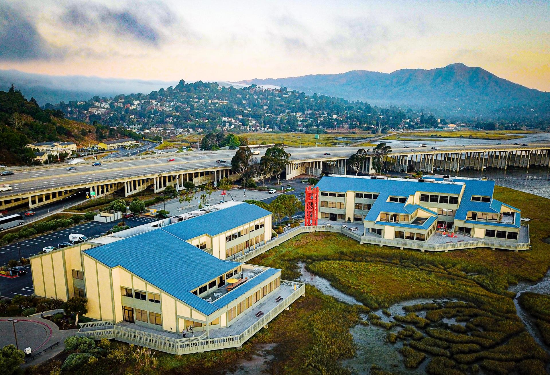 Aerial view of the Shoreline Office Center in Mill Valley 