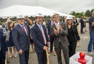 Dr. J Stephen Jones (Inova), Cameron Pratt (Foulger-Pratt), Alexandria Mayor Justin Wilson and Vice Mayor Amy Jackson at the demolition of the Landmark Mall, which has been rebranded WestEnd Alexandria.