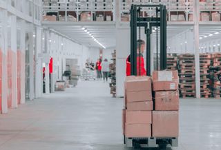 A forklift in a warehouse 
