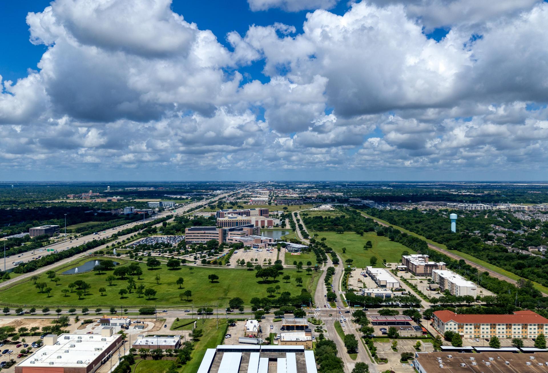 An aerial view of the Ten Oaks development