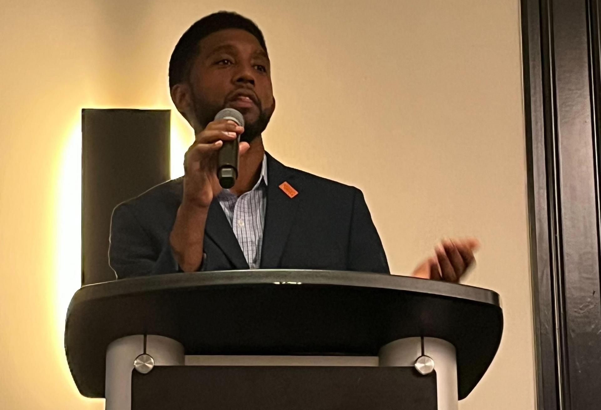 Baltimore Mayor Brandon Scott speaking at Bisnow's Oct. 5 event. 