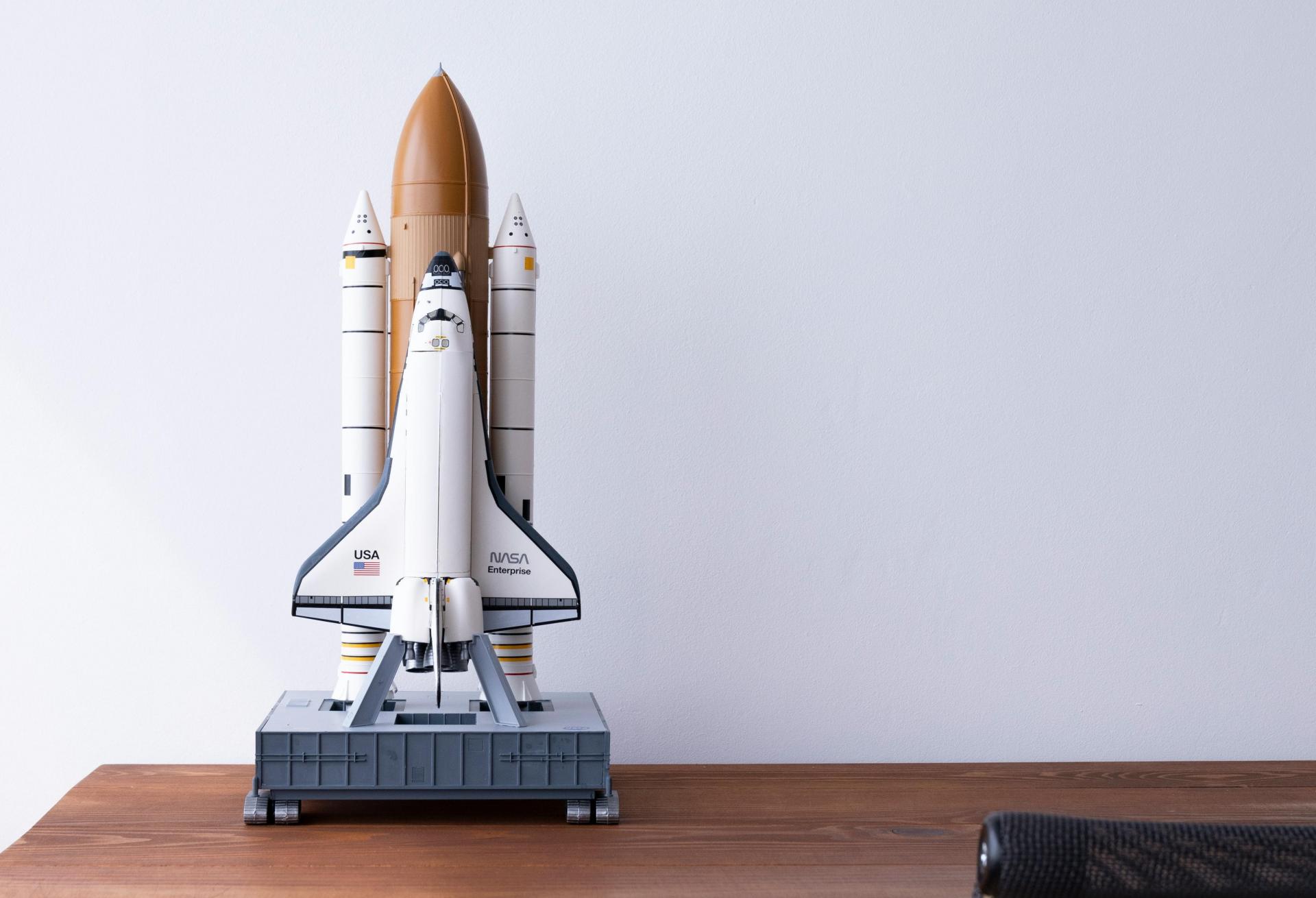 Rocket on desk rocket launch pad 