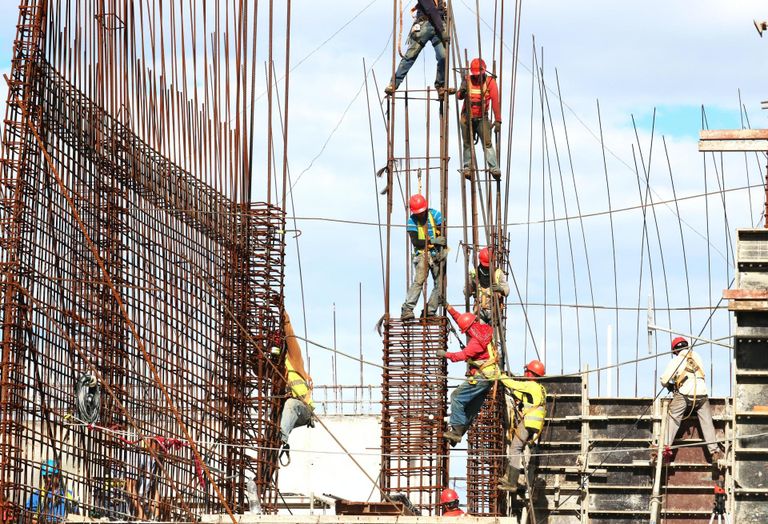 Construction Workers Rebar Highrise Construction