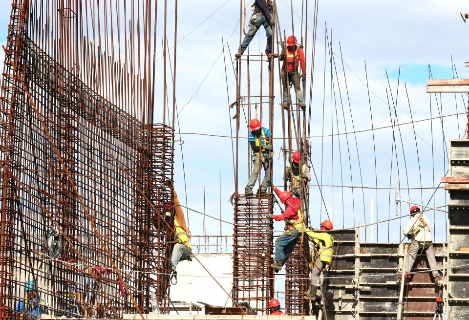 Construction Workers Rebar Highrise Construction