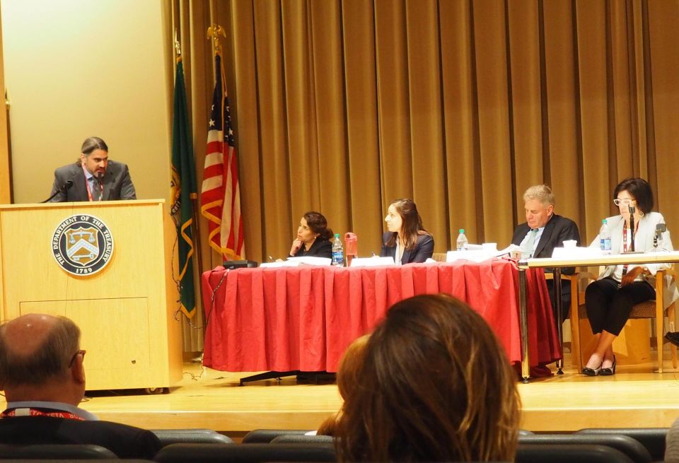 Tax lawyer Argyrios Saccopoulos testifies before the IRS and Department of Treasury at the second opportunity zone public hearing July 9, 2019