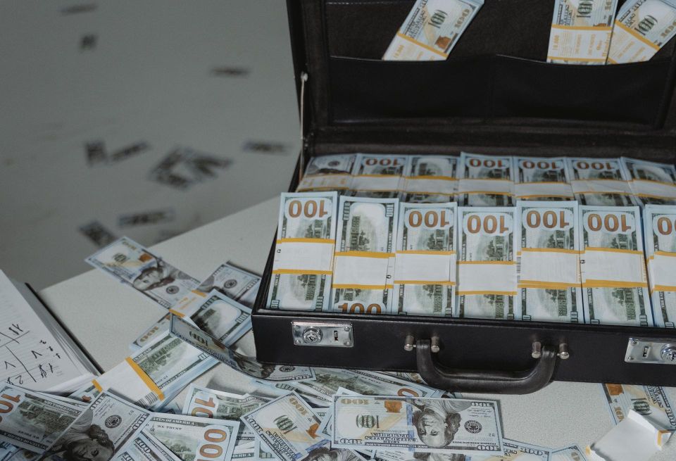 A briefcase filled with hundred-dollar bills