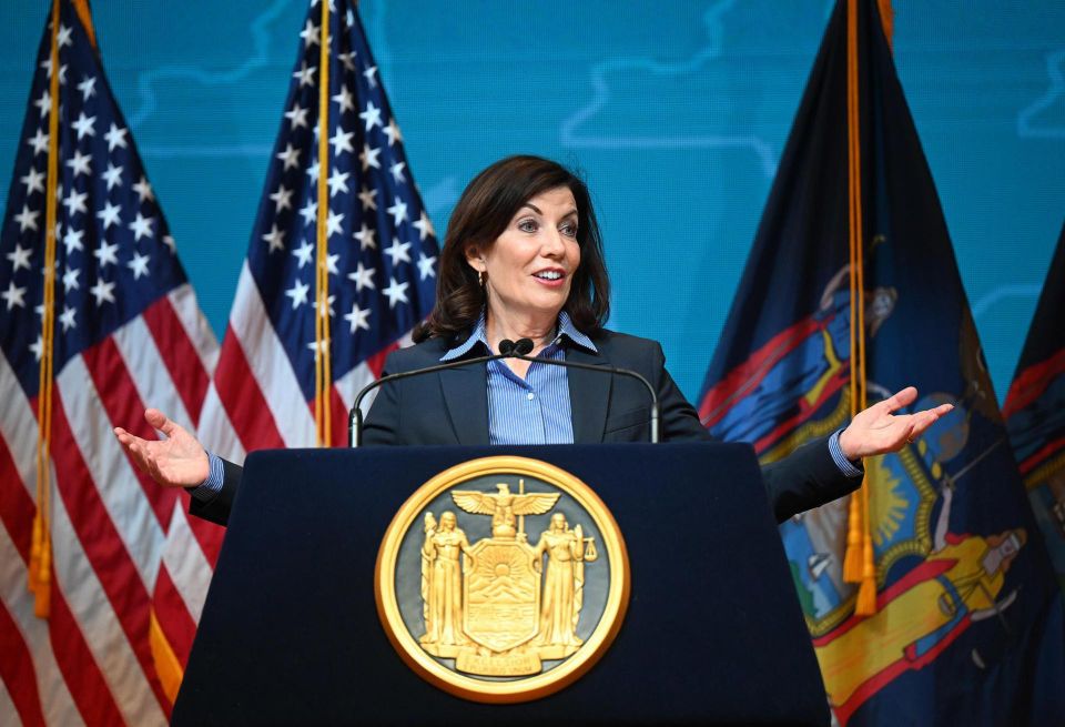 New York Gov. Kathy Hochul speaks in Far Rockaway ahead of the 10th anniversary of Superstorm Sandy, Oct. 28, 2022.