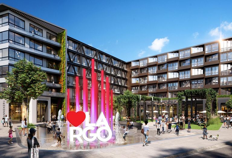 Rendering for Pavilion at Lottsford, a multi-phase residential and retail community planned by Banneker Ventures near the Downtown Largo Metro station