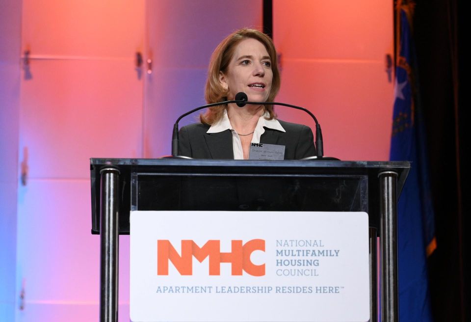 NMHC President Sharon Wilson Géno addresses NMHC members at the 2023 NMHC Annual Meeting in Las Vegas