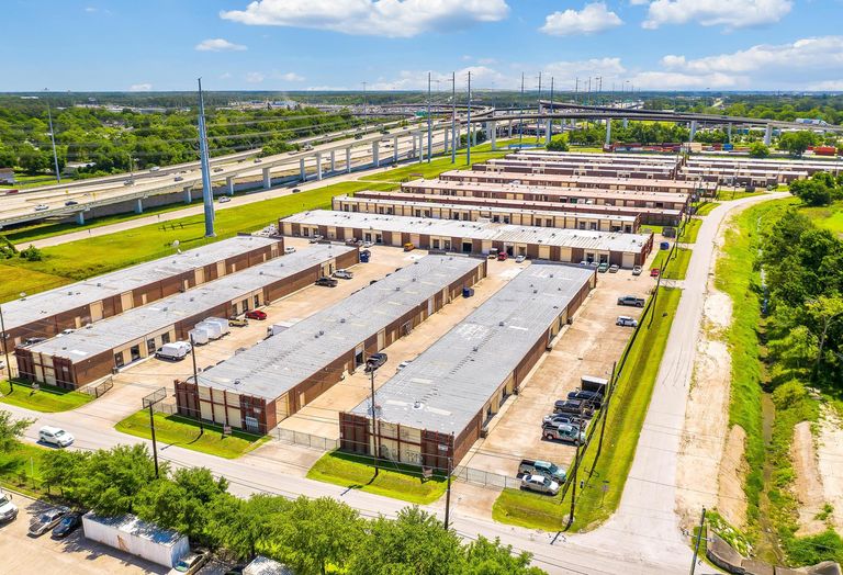 An aerial view of Airport Commerce Business Park at 15100 Lee Road in Houston.